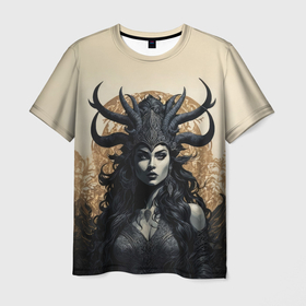Мужская футболка 3D с принтом Рогатая девушка демон в Екатеринбурге, 100% полиэфир | прямой крой, круглый вырез горловины, длина до линии бедер | 