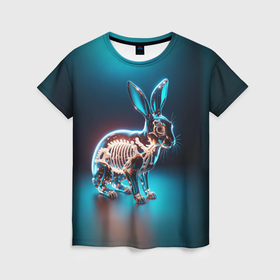 Женская футболка 3D с принтом Прозрачный стеклянный кролик в Екатеринбурге, 100% полиэфир ( синтетическое хлопкоподобное полотно) | прямой крой, круглый вырез горловины, длина до линии бедер | 