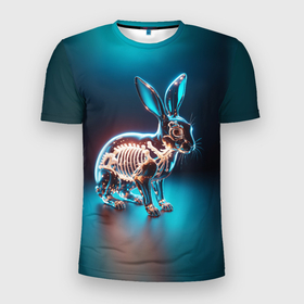 Мужская футболка 3D Slim с принтом Прозрачный стеклянный кролик в Тюмени, 100% полиэстер с улучшенными характеристиками | приталенный силуэт, круглая горловина, широкие плечи, сужается к линии бедра | 