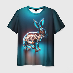Мужская футболка 3D с принтом Прозрачный стеклянный кролик в Белгороде, 100% полиэфир | прямой крой, круглый вырез горловины, длина до линии бедер | 