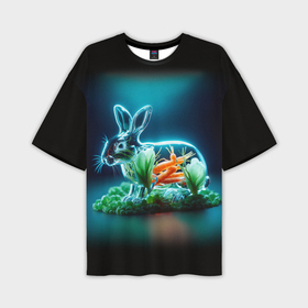 Мужская футболка oversize 3D с принтом Прозрачный стеклянный кролик с овощами в Белгороде,  |  | 