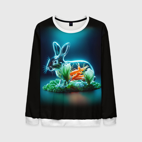 Мужской свитшот 3D с принтом Прозрачный стеклянный кролик с овощами в Санкт-Петербурге, 100% полиэстер с мягким внутренним слоем | круглый вырез горловины, мягкая резинка на манжетах и поясе, свободная посадка по фигуре | 