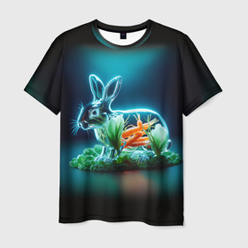 Мужская футболка 3D с принтом Прозрачный стеклянный кролик с овощами в Белгороде, 100% полиэфир | прямой крой, круглый вырез горловины, длина до линии бедер | Тематика изображения на принте: 