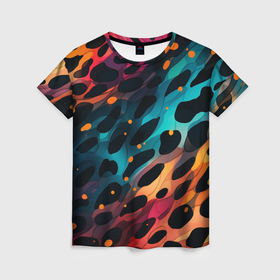 Женская футболка 3D с принтом Разноцветный леопардовый паттерн , 100% полиэфир ( синтетическое хлопкоподобное полотно) | прямой крой, круглый вырез горловины, длина до линии бедер | 