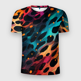 Мужская футболка 3D Slim с принтом Разноцветный леопардовый паттерн в Белгороде, 100% полиэстер с улучшенными характеристиками | приталенный силуэт, круглая горловина, широкие плечи, сужается к линии бедра | 