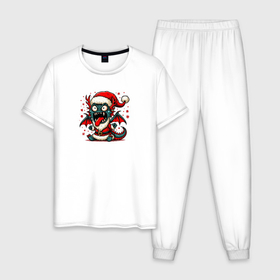 Мужская пижама хлопок с принтом Чокнутый новогодний дракон в Тюмени, 100% хлопок | брюки и футболка прямого кроя, без карманов, на брюках мягкая резинка на поясе и по низу штанин
 | 