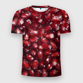 Мужская футболка 3D Slim с принтом Красные зёрна граната в Белгороде, 100% полиэстер с улучшенными характеристиками | приталенный силуэт, круглая горловина, широкие плечи, сужается к линии бедра | 