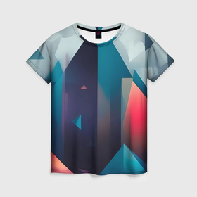 Женская футболка 3D с принтом Горная абстракция в Екатеринбурге, 100% полиэфир ( синтетическое хлопкоподобное полотно) | прямой крой, круглый вырез горловины, длина до линии бедер | 