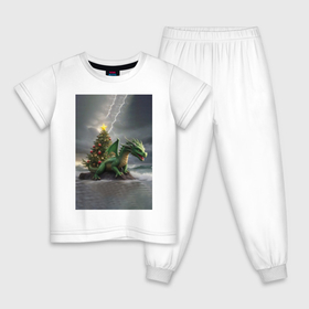 Детская пижама хлопок с принтом Зеленый дракон у новогодней елки в Курске, 100% хлопок |  брюки и футболка прямого кроя, без карманов, на брюках мягкая резинка на поясе и по низу штанин
 | Тематика изображения на принте: 