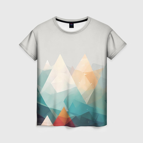Женская футболка 3D с принтом Цветной горный хребет в Санкт-Петербурге, 100% полиэфир ( синтетическое хлопкоподобное полотно) | прямой крой, круглый вырез горловины, длина до линии бедер | 