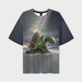 Мужская футболка oversize 3D с принтом Зеленый дракон, символ 2024 года в Кировске,  |  | 