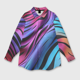 Мужская рубашка oversize 3D с принтом Линия неонового цвета в Санкт-Петербурге,  |  | 