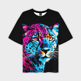Мужская футболка oversize 3D с принтом Леопард в неоновых цветах ,  |  | Тематика изображения на принте: 