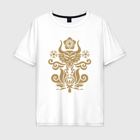 Мужская футболка хлопок Oversize с принтом Дракон узор в Белгороде, 100% хлопок | свободный крой, круглый ворот, “спинка” длиннее передней части | 