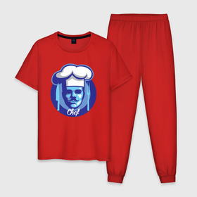 Мужская пижама хлопок с принтом Шеф повар в Кировске, 100% хлопок | брюки и футболка прямого кроя, без карманов, на брюках мягкая резинка на поясе и по низу штанин
 | Тематика изображения на принте: 