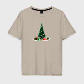 Мужская футболка хлопок Oversize с принтом Рождественская ёлка , 100% хлопок | свободный крой, круглый ворот, “спинка” длиннее передней части | Тематика изображения на принте: 