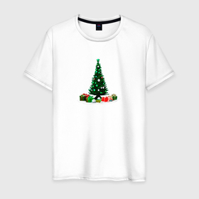 Мужская футболка хлопок с принтом Рождественская ёлка , 100% хлопок | прямой крой, круглый вырез горловины, длина до линии бедер, слегка спущенное плечо. | Тематика изображения на принте: 