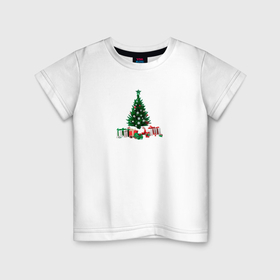 Детская футболка хлопок с принтом Рождественская ель в Новосибирске, 100% хлопок | круглый вырез горловины, полуприлегающий силуэт, длина до линии бедер | Тематика изображения на принте: 
