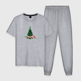 Мужская пижама хлопок с принтом Рождественская ель , 100% хлопок | брюки и футболка прямого кроя, без карманов, на брюках мягкая резинка на поясе и по низу штанин
 | Тематика изображения на принте: 
