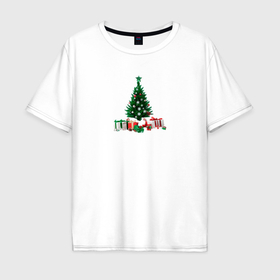 Мужская футболка хлопок Oversize с принтом Рождественская ель , 100% хлопок | свободный крой, круглый ворот, “спинка” длиннее передней части | Тематика изображения на принте: 