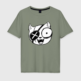 Мужская футболка хлопок Oversize с принтом Пират кот в Санкт-Петербурге, 100% хлопок | свободный крой, круглый ворот, “спинка” длиннее передней части | Тематика изображения на принте: 