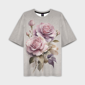 Мужская футболка oversize 3D с принтом Нежные розовые розы  на стене в Санкт-Петербурге,  |  | Тематика изображения на принте: 