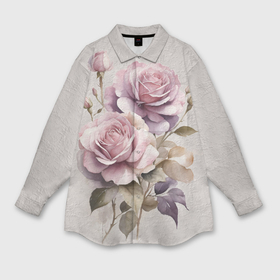 Мужская рубашка oversize 3D с принтом Нежные розовые розы  на стене в Петрозаводске,  |  | 