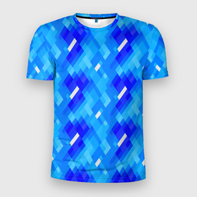 Мужская футболка 3D Slim с принтом Синее пиксельное полотно , 100% полиэстер с улучшенными характеристиками | приталенный силуэт, круглая горловина, широкие плечи, сужается к линии бедра | Тематика изображения на принте: 