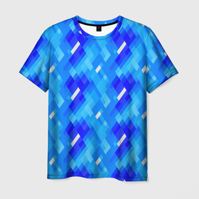 Мужская футболка 3D с принтом Синее пиксельное полотно в Белгороде, 100% полиэфир | прямой крой, круглый вырез горловины, длина до линии бедер | 