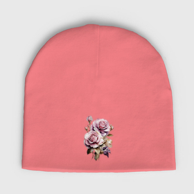 Мужская шапка демисезонная с принтом Винтажные розы акварельные цвета в Рязани,  |  | Тематика изображения на принте: 