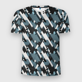 Мужская футболка 3D Slim с принтом Треугольники military в Тюмени, 100% полиэстер с улучшенными характеристиками | приталенный силуэт, круглая горловина, широкие плечи, сужается к линии бедра | Тематика изображения на принте: 