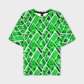 Мужская футболка oversize 3D с принтом Зелёные треугольники и белые полосы ,  |  | 