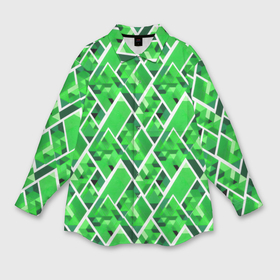 Мужская рубашка oversize 3D с принтом Зелёные треугольники и белые полосы в Белгороде,  |  | 