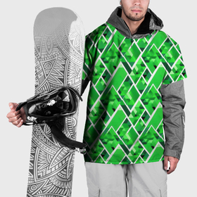 Накидка на куртку 3D с принтом Зелёные треугольники и белые полосы , 100% полиэстер |  | 
