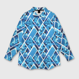 Мужская рубашка oversize 3D с принтом Синие треугольники и белые полосы в Белгороде,  |  | 