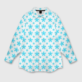 Мужская рубашка oversize 3D с принтом Паттерн снежинки бело голубой в Екатеринбурге,  |  | 