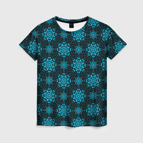 Женская футболка 3D с принтом Паттерн тёмно бирюзовый абстрактные цветы в Тюмени, 100% полиэфир ( синтетическое хлопкоподобное полотно) | прямой крой, круглый вырез горловины, длина до линии бедер | 