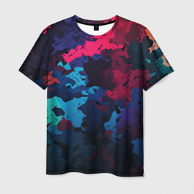 Мужская футболка 3D с принтом Хаотичный яркий камуфляж в Кировске, 100% полиэфир | прямой крой, круглый вырез горловины, длина до линии бедер | 