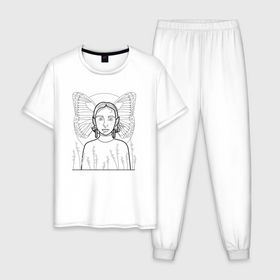 Мужская пижама хлопок с принтом Девушка с крыльями бабочки с острыми ушками в Екатеринбурге, 100% хлопок | брюки и футболка прямого кроя, без карманов, на брюках мягкая резинка на поясе и по низу штанин
 | 