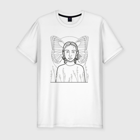 Мужская футболка хлопок Slim с принтом Девушка с крыльями бабочки с острыми ушками в Петрозаводске, 92% хлопок, 8% лайкра | приталенный силуэт, круглый вырез ворота, длина до линии бедра, короткий рукав | 