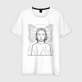Мужская футболка хлопок с принтом Девушка с крыльями бабочки с острыми ушками в Петрозаводске, 100% хлопок | прямой крой, круглый вырез горловины, длина до линии бедер, слегка спущенное плечо. | 