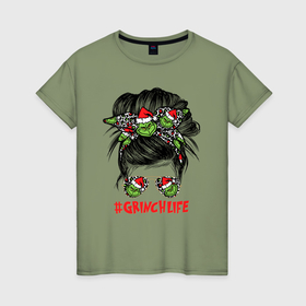 Женская футболка хлопок с принтом Grinchlife в Кировске, 100% хлопок | прямой крой, круглый вырез горловины, длина до линии бедер, слегка спущенное плечо | 