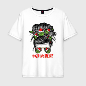 Мужская футболка хлопок Oversize с принтом Grinchlife в Екатеринбурге, 100% хлопок | свободный крой, круглый ворот, “спинка” длиннее передней части | 