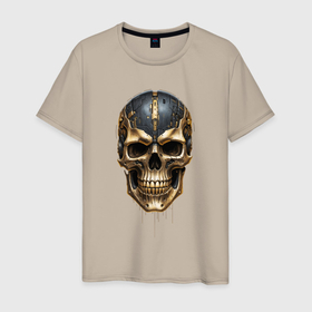 Мужская футболка хлопок с принтом Череп из металла в Новосибирске, 100% хлопок | прямой крой, круглый вырез горловины, длина до линии бедер, слегка спущенное плечо. | 