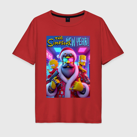 Мужская футболка хлопок Oversize с принтом Семейка Симпсонов   киберпанк в Кировске, 100% хлопок | свободный крой, круглый ворот, “спинка” длиннее передней части | 