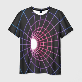 Мужская футболка 3D с принтом Искаженный неоновый каркас , 100% полиэфир | прямой крой, круглый вырез горловины, длина до линии бедер | 