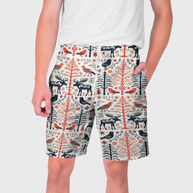 Мужские шорты 3D с принтом Лесной орнамент в Курске,  полиэстер 100% | прямой крой, два кармана без застежек по бокам. Мягкая трикотажная резинка на поясе, внутри которой широкие завязки. Длина чуть выше колен | 