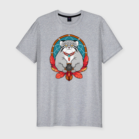 Мужская футболка хлопок Slim с принтом Манул шаман в Белгороде, 92% хлопок, 8% лайкра | приталенный силуэт, круглый вырез ворота, длина до линии бедра, короткий рукав | Тематика изображения на принте: 
