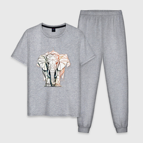 Мужская пижама хлопок с принтом Слон в геометрическом стиле в Екатеринбурге, 100% хлопок | брюки и футболка прямого кроя, без карманов, на брюках мягкая резинка на поясе и по низу штанин
 | Тематика изображения на принте: 