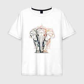 Мужская футболка хлопок Oversize с принтом Слон в геометрическом стиле в Екатеринбурге, 100% хлопок | свободный крой, круглый ворот, “спинка” длиннее передней части | Тематика изображения на принте: 